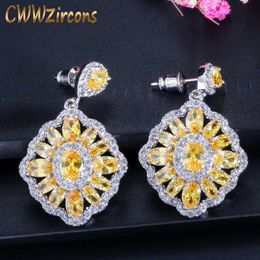 11 Color Options Vintage Women Jewelry Silver Yellow Crystal Dangle Drop Earrings with Cubic Zirconia Paved CZ339 210714