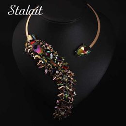 Luxury Large Water Drop Gradient Crystal Metal Tail Necklace Lady Fashion Prong Setting Rhinestone Prom Bridal Jewellery H1022