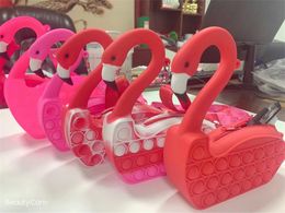 Little Girl Silicone Purse Decompression Bubble Toy Change Storage Flamingo Accessories Bag Pen Case Large Messenger Bag