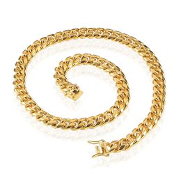 2021 Steel Jewellery 18K Gold Plated High Polished Miami Cuban Link Necklace Men Punk 15mm Curb Chain Double Safety Clasp 18inch-30inch