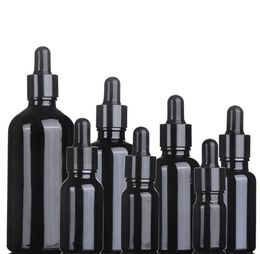 Empty black glass essential oil dropper bottle Cosmetic Packing Containers 10ml 15ml 20ml 30ml 50ml 100ml SN2561