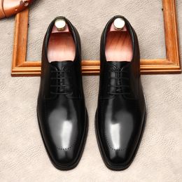 Обувь итальянская оксфордская мужчина подлинная кожаная повседневная шнурка