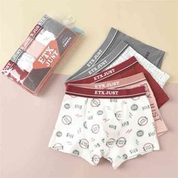 5pcs / pack bomull trosor till tonårsskola pojkar baby andas brev Skriv ut shorts casual barn underbyxor boxare 2-14Years 210622