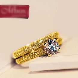 Wedding Rings Luxury Female Crystal Bridal Ring Set Fashion Gold Colour Band Jewellery Promise Love Engagement For Women