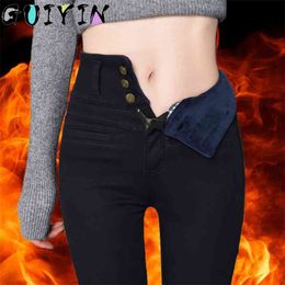 High Waist Streetwear Thickening Skinny Denim Pant Plus Size Warm Stretch Pencil Jeans Mom's Slim Velvet 210629