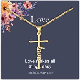 Pendant Necklaces 2022 Love Letter Cross Necklace Gold Silver Color Charm Women Men Long Chain Couple Gift