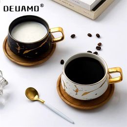 Luxury Nordic Marble Ceramic Coffee cups Condensed Mugs Cafe Tea breakfast Milk Cups Saucer Suit with Dish Spoon Set Ins 220311