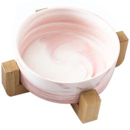 Dog Feeders Ceramics Dog Bowls Wooden Rack Ceramic Single Bowl Lovely Pet Food Water Drink Dishes Feeder Pink Y200922