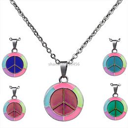 Peace Symbol Pendant Necklace Fluorescent Colour Changing Temperature Sensing Mood Necklaces Women Children Fashion Jewellery Will and Sandy