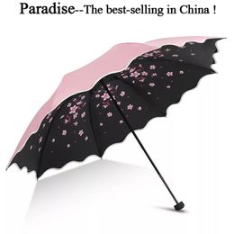 Brand Flower Umbrella For Women Folding Fashion Girl Parasol Sun Portable Strongly Rain Female UV clear Umbrellas Light 210721