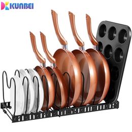 KUNBEI Pot Rack Pot and Pan Organiser for Cabinet Expandable Pans Pots Lid Organiser Rack Holder Pot Rack Organiser 10 Dividers 211110