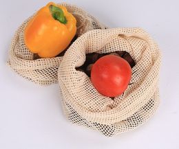 Reusable Mesh Produce Bags Organic Cotton Market Vegetable Fruit Shopping Bag Home Kitchen Grocery Storage Drawstring