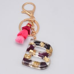 2022New Fashion Real Dried Flower Letter Keychain English Alphabet Black Rose Petal Foil Filling Pendant Charm Handbag Cute Gift