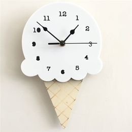 Nordic Ice Cream Wall Clocks Cute Creativity Cartoon Mute Watch Wall Home Decor Kids Room Wall Decoration Cute Ornament 210325