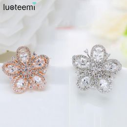 Pins, Brooches LUOTEEMI Fashion Big Flower Jewellery Luxury Beautiful High Quality Cubic Stone Brooch For Briadl Wedding Dinner Party