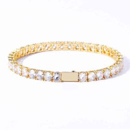 Spring Buckle Tennis 3A CZ 3mm 4mm 5mm 1 Row Zirconia Gold Silver Color Bracelet for Men Women Iced Out Hip Hop Jewelry