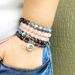 MG1351 New Design Gemstone 108 Mala Bracelet Amethyst Rose Quartz Wrap Bracelet Meditation Spiritual Balance Yoga Jewelry