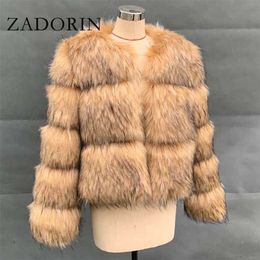 ZADORIN Women Fashion Faux Raccoon Fur Coat Luxury Short ry Top Jacket Winter Plush Fluffy Coats for 211018