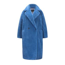 Women's Fur & Faux Blue Grained Sheep Shearling 2021 Europe Winter Arrival Women Style Teddy Bear Coat Loose Clothing Long Thicken Warm