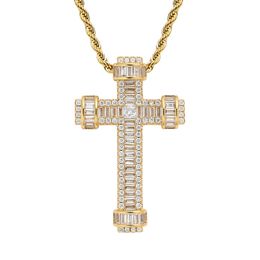 Hip Hop Iced Out Diamond Cross Necklace Gold Silver Plated with Rope Tennis Chain Mens Bling Jewellery Gfit