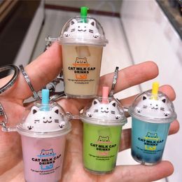 Cute Mini Simulation Milk Tea Drink Cup Keychain Pendant Girl Women Bag Ornaments Car Hanging Decoration Birthday Party Gift Toy