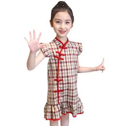 Dress Girl Plaid Pattern Girls es Summer Kid Casual Style Clothing 6 8 10 12 14 210528