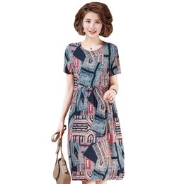 Plus Size Summer Dress Women Beach Dress Short Sleeve Cotton Dresses Loose Casual Dress Printing Summer Clothes for Women 210325