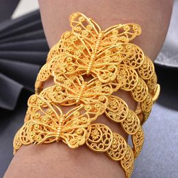 Butterfly Bangles Dubai Gold Color Bangles for Women Vintage Bride Wedding Bracelet Bangles Africa Arab Jewelry Q0720