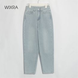 Wixra Stylish Denim Pants Female High Waist Jeans With Fur BF Casual Button Trousers Womens Streetwear Autumn Winter 210322