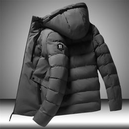 Winter Men Parkas Solid Color Thick Jacket Mens Casual Warm Windproof Outwear Zipper Coat Male Cotton-Padded Clothing 211204