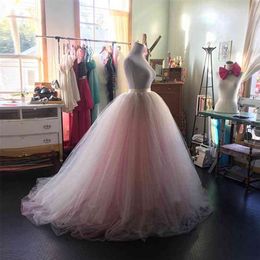 Real Pictures Skirts Tutu Zip Closure Layered Puff Tulle Skirt Women Court Train Pink Wedding Party Wear 210708