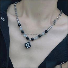 Other Fashion Aessories Asori Men And Women Hip Hop Black Pearl Jade Bead Dice Chain Splicing Womens Minority Cuban Steel Necklace Drop Deli