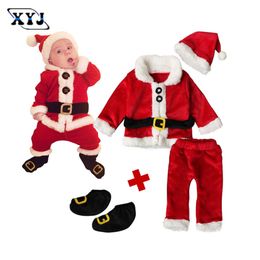 Children outono e inverno manga comprida Natal Papai Noel dress up quatro pedaço definido para roupas recém-nascidas