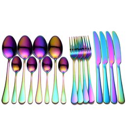 Tablewellware Stainless Steel Cutlery Set Rainbow Tableware Home Kitchen Fork Spoon Knife Spoon Set Dinnerware Set Dropshipping 210318