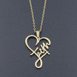 Pendant Necklaces VILLWICE Religious Faith Heart Necklace Women Men Stainless Steel Gold Plated Christian Inspirational Jewelry Gift