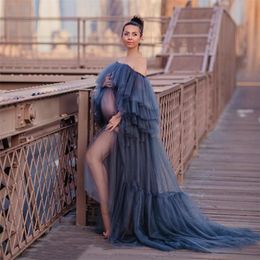 Off the Shoulder Prom Dresses Tiered Ruffles Maternity Robes For Photo Shoot Long Sheer Sexy Women Pregnancy Dress Custom Made