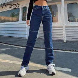 Button Fly Mid Waist Long Jeans Woman Spring Summer Casual Fashion Streetwear Women Cotton Wash Denim Pants 210510