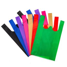 Reusable Shopping Bag Candy Color Non-Woven Fabric Bags Folding Shoppings Handbag For promotion/Gift/shoes/Chrismas Grocery Pouch Shop 5 Size SN5405