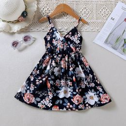 Toddler Baby Girls Summer dresses flower Print Sleeveless Strap Backless Dress children floral skirts clothing