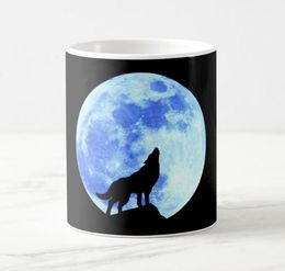 Tasse noire Wolf hurlant à la pleine lune Tasse à café Fashion Wolfs bière céramique céramique imprimé tasse de motif animal sauvage cadeaux à la maison 11oz