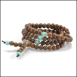 Charm Bracelets Wholesale-108*6Mm Sandalwood Buddhist Meditation Prayer Bead Mala Necklace Pseras Bracelet For Women Men Jewelry Drop Delive