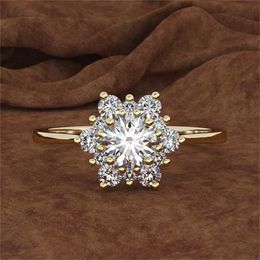 Delysia King Crystal Snowflake Gold Ring Wedding Luxury Jewellery for Women 211217