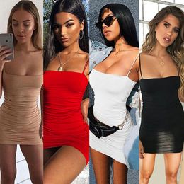 Women Casual Dresses Sexy Sleeveless Tight Fitting High Waist Slash Neck Slim Solid Colour Folds Comfortable Breathable Wear Resistant 7 Colours WMD