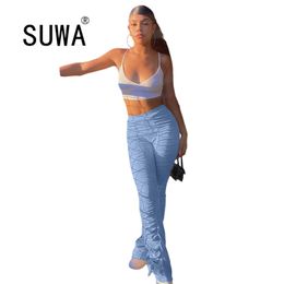 Product Autumn Spring Neon Clothes Women Trousers Pink High Waist Joggers Pants Bodycon Stacked Legging Sexy Fitness Wear 210525