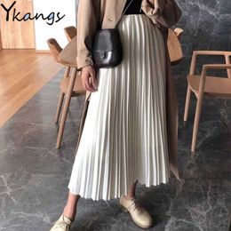 Spring White Chiffon Women High Waist Skirt Vintage Female Black Long Pleated Skirts Streetwear Saias Midi Faldas clothes 210619