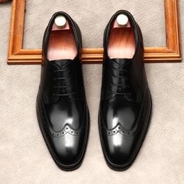 Black Coffee Color Man Casual Party Shoes Lance Up Oxford Brogues Formal Shoes Genuine Leather Wedding Business Men Dress Shoe