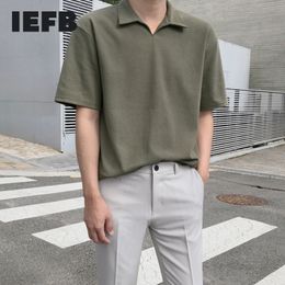 IEFB Men's Short Sleeve Polo Shirt Korean Fashion Summer Simple Men's Casual Loose Lapel Tops Green Clothing 9Y7677 210524