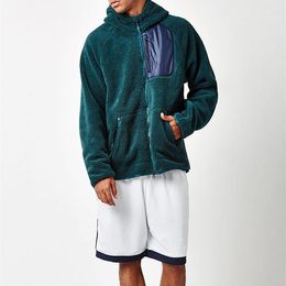 mens sherpa UK - Men's Hoodies & Sweatshirts Soft Sherpa - Style Jacket Hoodie Contrast Zip Pocket On Chest Zipper Front Stylish Mens