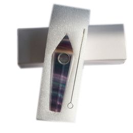 Natural Colourful Fluorite Crystal Smoking Pipes Energy stone Gemstone Tobacco Obelisk Wand Healing Pipe Quartz Tower Points with Gift Box