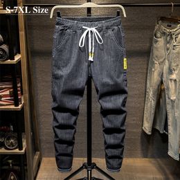 Autumn New Streetwear Men's Elastic Waist Jeans Fashion Casual Harlan Fit Pants Black Denim Trousers Plus Size 5XL 6XL 7XL 210319